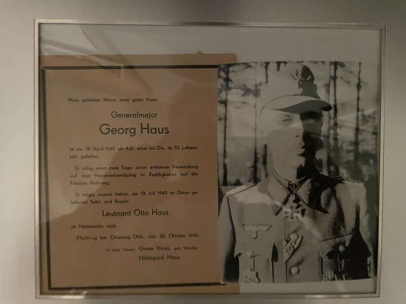 Photo of Georg in the field wearing Generals Rank.  And his Notice to the family of MIA