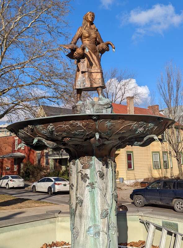 Goose Girl Fountain at Mainstrasse Village in the city of Covington, Ky.