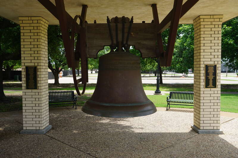 A replica of the Liberty Bell at Grand Prairie City Hall in Grand Prairie, Texas (United States).