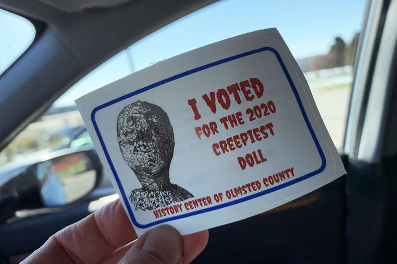 I voted for the 2020 Creepiest Doll sticker at the History Center of Olmsted County in Rochester, Minnesota
Photo by Lorie Shaull.