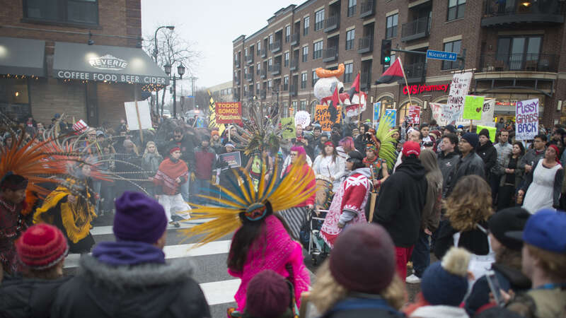 Minneapolis, Minnesota
January 20, 2017
About 3000 people marched through Minneapolis to protest the inauguration of Republican President Donald Trump. The people gathered in south Minneapolis and then marched downtown to City Hall. They criticized