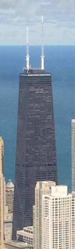 A view of the John Hancock Center from the Willis Tower Skydeck taken 31 August 2017.