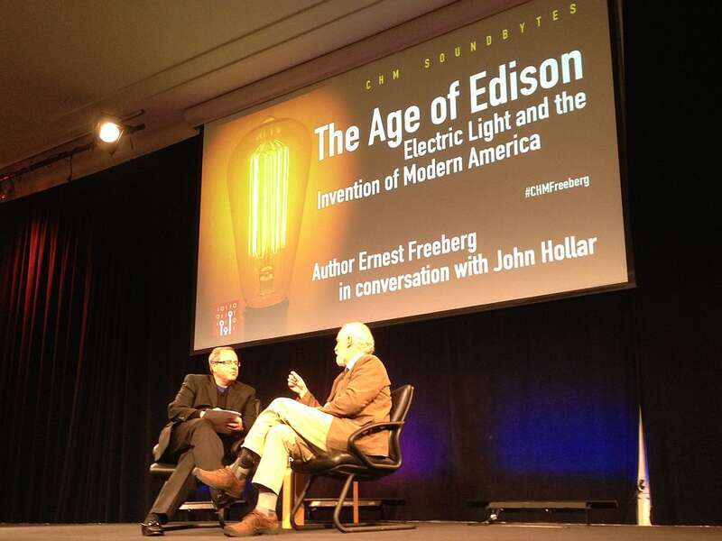 Historian Ernest Freeberg (right) joined John Hollar, CEO and president of the Computer History Museum in Mountain View, Calif., to discuss his book, &quot;The Age of Edison: Electric Light and the Invention of Modern America&quot; and how Edison's approach to