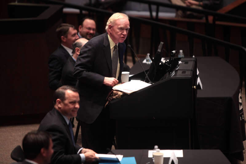 Solicitor General of Arizona John Lopez, Donald Critchlow, Eric Claeys and Jonathan H. Adler speaking with attendees at an event titled &quot;New Challenges to Constitutional Law&quot; hosted by the Arizona State University Center for Political Thought &amp;amp;