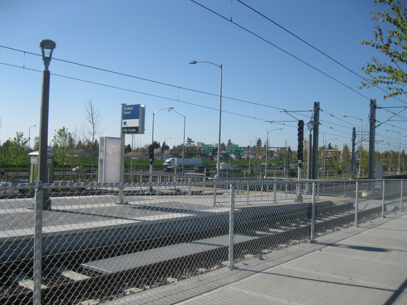 The MAX Green Line Main Street station, a few months before the Green Line opened.