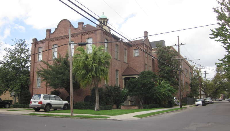 Old McDonogh School, now apartments, in block bounded by Chestnut, Coliseum, Upperline, and Lyons Streets, Uptown New Orleans.