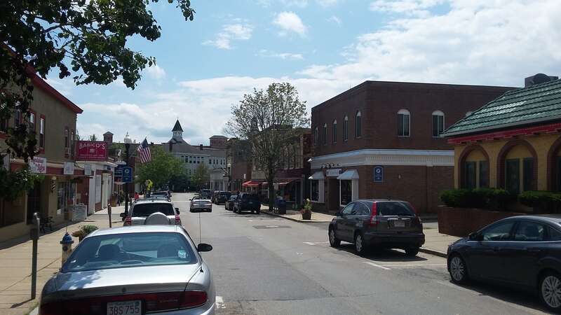 Nason Street shops in downtown Maynard Massachusetts MA USA