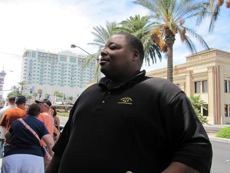 Bouncer, El Butterbean del Negro, located outside of the door to the shop use at the filming site for the American reality television series Pawn Stars. (The Gold and Silver Pawn shop in Las Vegas)