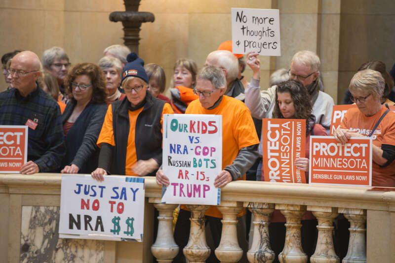 St. Paul, Minnesota
February 22, 2018
About 1000 people filled the Minnesota capitol rotunda to demand stricter gun control laws. They protested against &quot;stand your ground&quot; and &quot;permit-less carry&quot; laws and demanded stricter laws on guns such as a ban