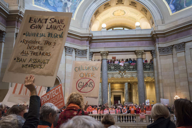 St. Paul, Minnesota
February 22, 2018
About 1000 people filled the Minnesota capitol rotunda to demand stricter gun control laws. They protested against &quot;stand your ground&quot; and &quot;permit-less carry&quot; laws and demanded stricter laws on guns such as a ban