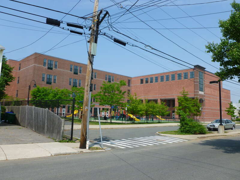 Roberts Elementary School, located at 35 Court Street, Medford, Massachusetts 02155.  East side of building shown.