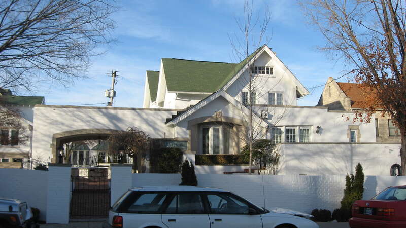 Front of the Charles Gilbert Shaw House (also known as the House of the Seven Gables), located at 201-215 E. Sixth Street in Bloomington, Indiana, United States.  Built in 1903, it is part of the locally-designated Old Library Historic District.
