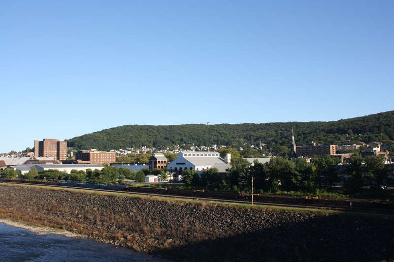 South Bethlehem Downtown Historic District. View on South Bethlehem, Pennsylvania from S. New St. Bridge over Lehigh River.