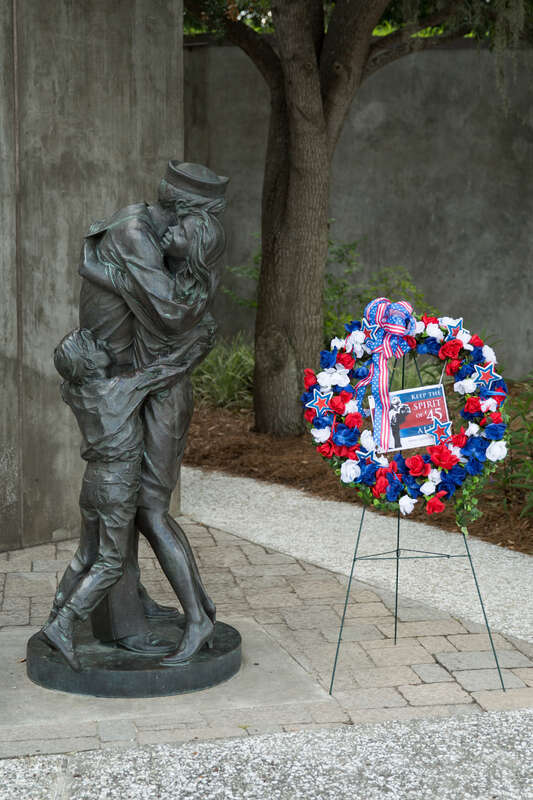 The Spirit of '45 Express is traveling throughout America to help publicize Spirit of '45 Day and promote interest in commemorating the 70th anniversary of the end of World War II.  The tour is stopping at every site where the &quot;Lone Sailor&quot; statue