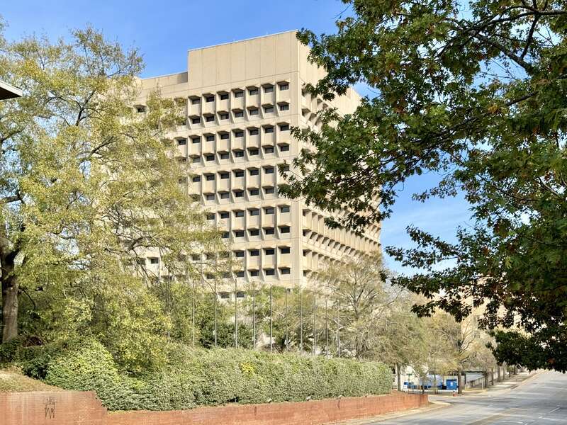 Built in 1975-1979, this Brutalist building was designed by Marcel Breuer to serve as a United States Courthouse and Federal office building for the city of Columbia, South Carolina.  The building served as a federal courthouse until 2003, when the