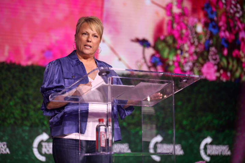 Suzanne Venker speaking with attendees at the 2024 Young Women's Leadership Summit at the San Antonio Marriott Rivercenter on the River Walk in San Antonio, Texas.