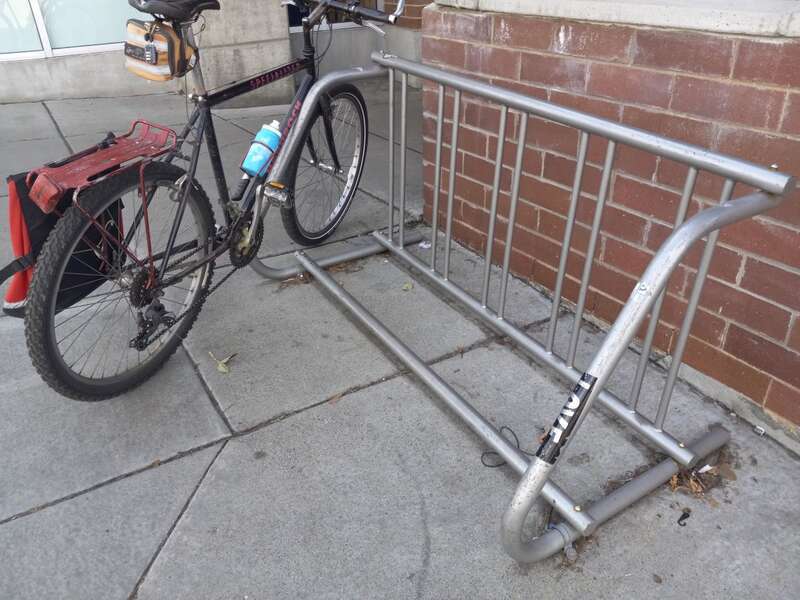 Bicycle parking outside the 400 South Trader Joe's, Salt Lake City, Utah, United States.