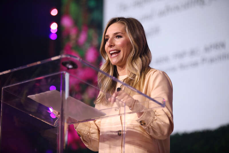 Taylor Dukes speaking with attendees at the 2024 Young Women's Leadership Summit at the San Antonio Marriott Rivercenter on the River Walk in San Antonio, Texas.