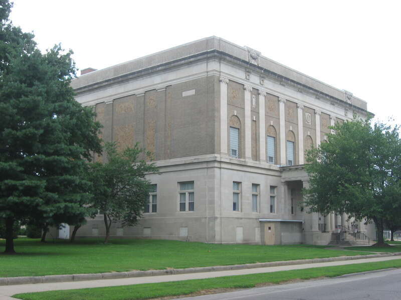 Front and southern side of the Terre Haute Masonic Temple, located at 224 N. Eighth Street in Terre Haute, Indiana, United States.  Built in 1916, it is listed on the National Register of Historic Places.