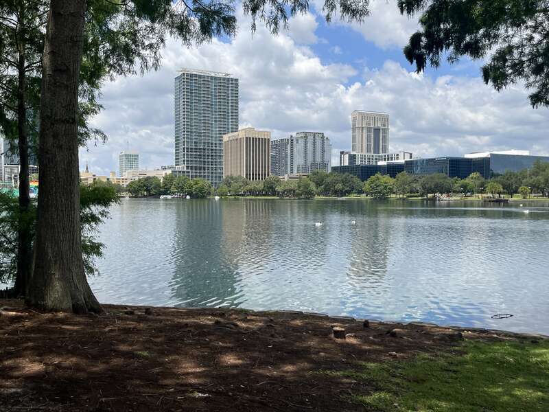 The Vue at Lake Eola &amp;amp; others buildings from Lake Eola Park (May 2023).