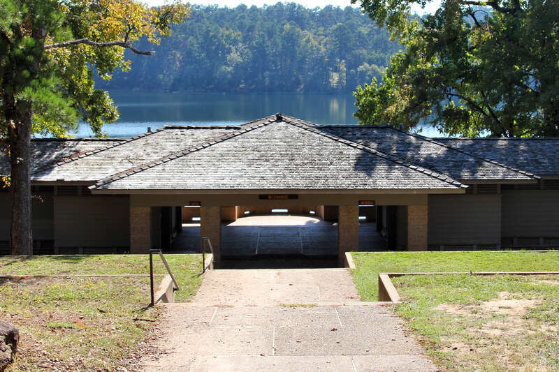 The bath house in Tyler State Park in Smith County, Texas. The Civilian Conservation Corps built the bath house circa 1938.