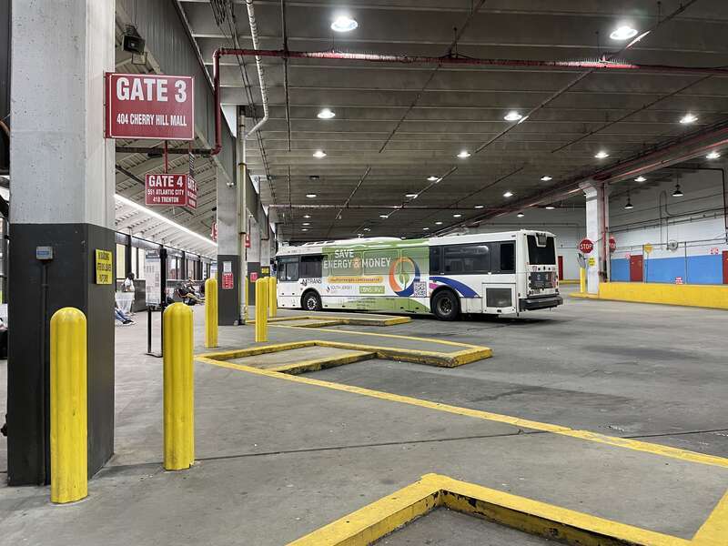 The bus gates serving NJ Transit buses at the Walter Rand Transportation Center in Camden, New Jersey