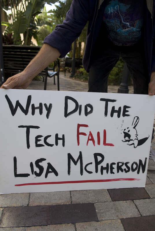 Parti Gras '09 on February 21st in Clearwater, Florida.  Posed with the Lisa McPherson memorial brick in Gaslight Alley. Scientologists call all their brainwashing &quot;tech&quot;.
As part of the 13th straight month of protests in over 50 cities around the