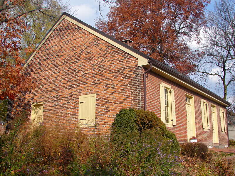 York Meetinghouse (Quaker) on the NRHP since May 6, 1975. At 134 West Philadelphia Street,	York, in York County, Pennsylvania.  Far side built in 1760s, this side in 1780s.