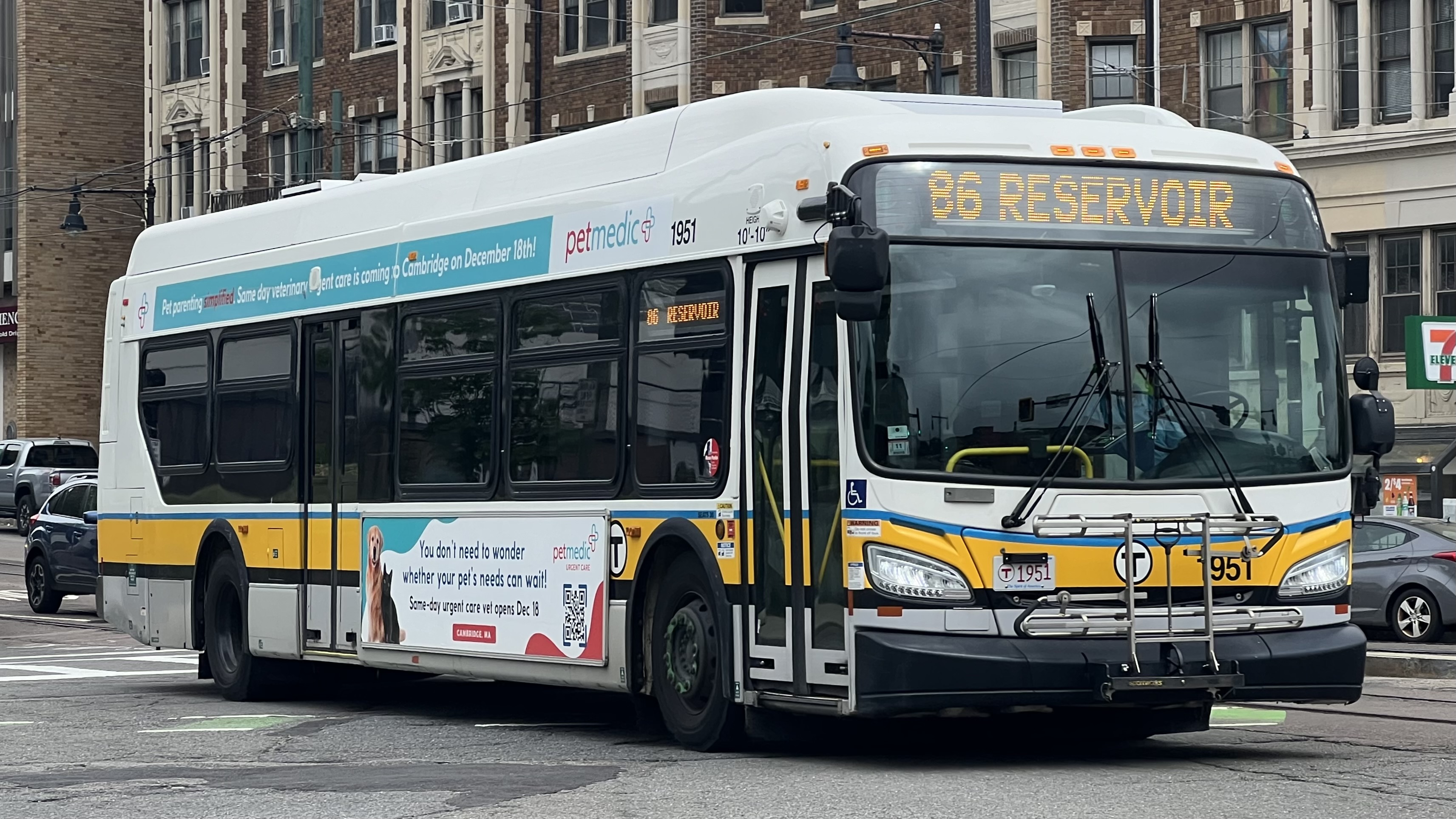 MBTA route 86 bus at Cleveland Circle in June 2024