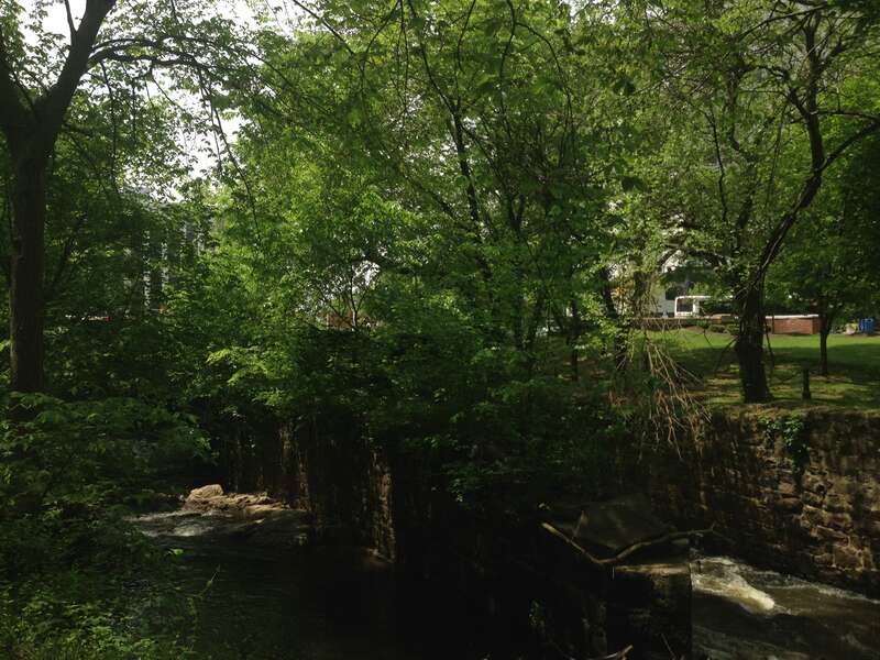 View down the Assunpink Creek from Mill Hill Park in Trenton, New Jersey