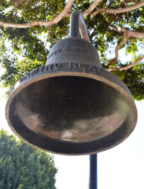 El Camino Real bell on the northwest corner of Main Street and El Camino Real in Tustin, California.