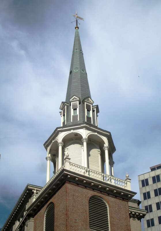 The Old South Meeting House, located at the corner of Washington and Milk Streets in the Downtown Crossing area of Boston, Massachusetts, was built in 1729 in the Georgian style by Robert Twelves.  It gained fame as the organizing point for the