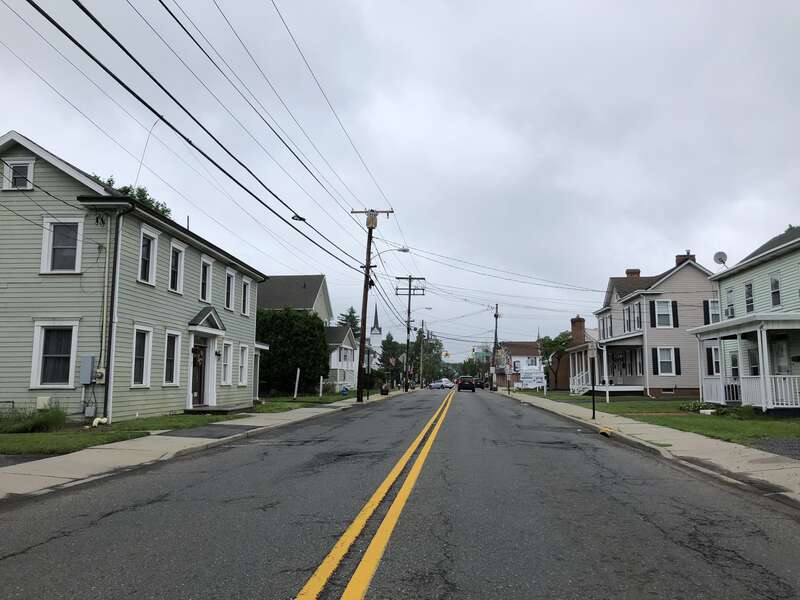 View north along Monmouth County Route 527 (Main Street) between Park Avenue and Monmouth County Route 522 (Tennent Avenue) in Englishtown, Monmouth County, New Jersey