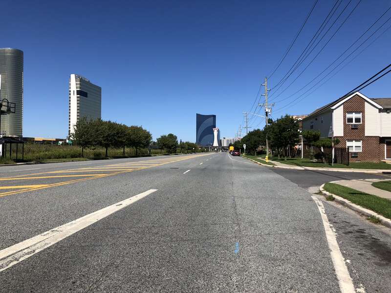 View north along New Jersey State Route 187 (Brigantine Boulevard) at North Carolina Avenue in Atlantic City, Atlantic County, New Jersey