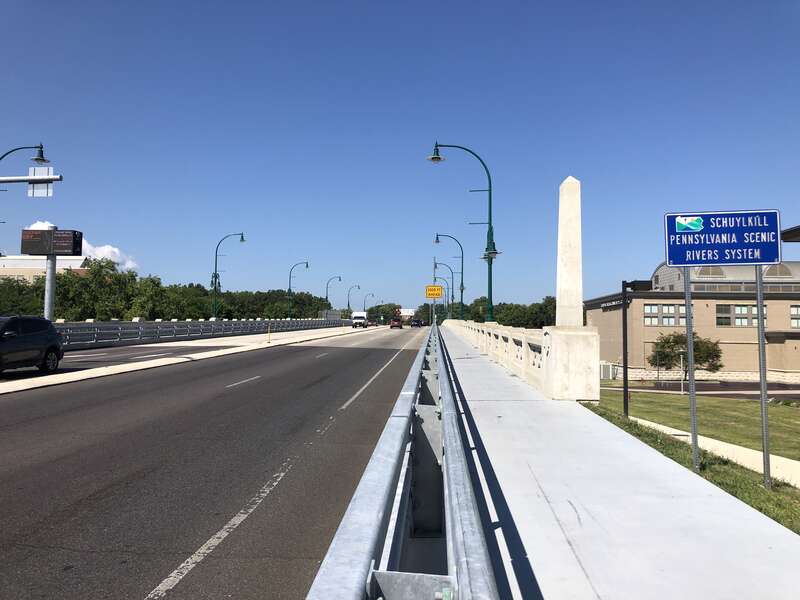 View west along U.S. Route 422 Business (Penn Street) at Second Street in Reading, Berks County, Pennsylvania