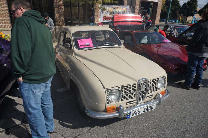 A 1968 Saab 96 on display at the 2022 Downtown West Allis Classic Car Show in West Allis, Wisconsin (United States).