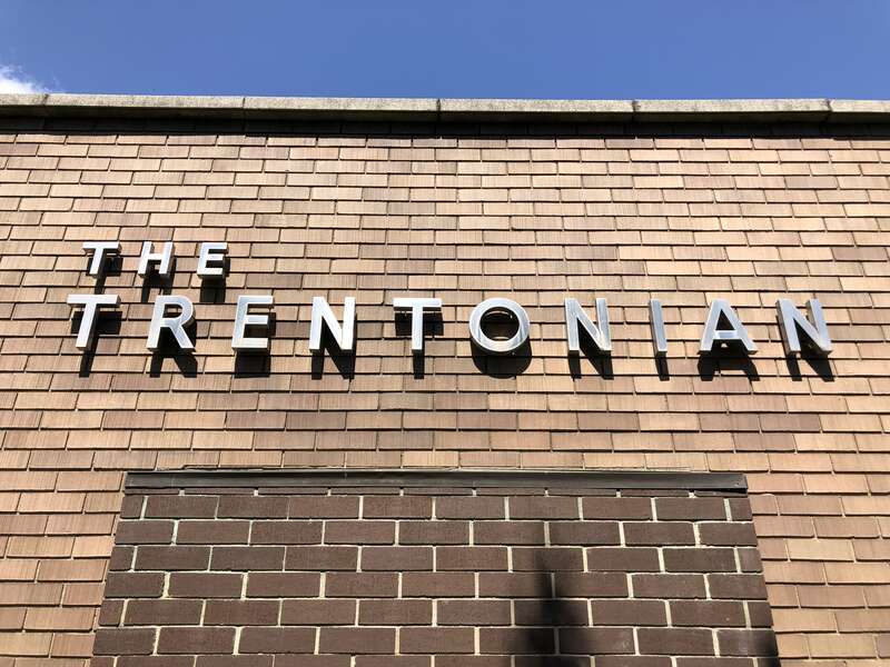 Sign on the Perry Street side of the former headquarters of the Trentonian (now occupied by Summit Gypsum Supply) in Trenton, Mercer County, New Jersey