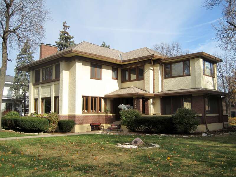 The Arthur J. Dunham House in Berwyn (1907). It was one of the first buildings designed by Tallmadge &amp;amp; Watson after they left D. H. Burnham &amp;amp; Co.