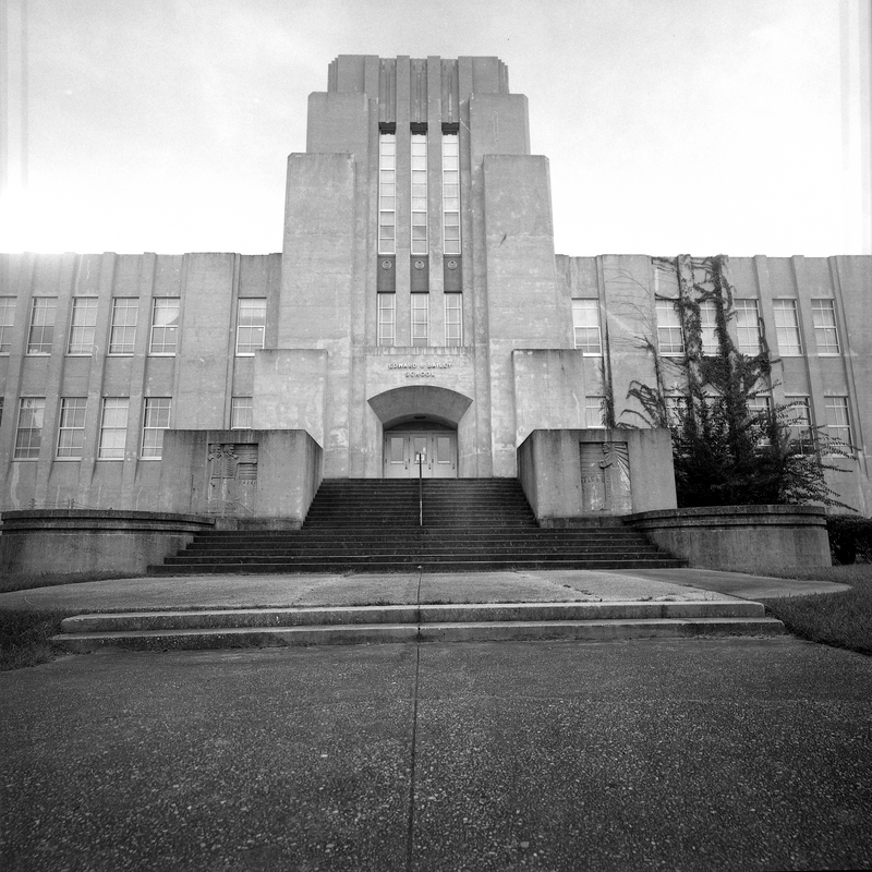 Photo of Bailey Magnet High School, now Bailey APAC, from State street in Jackson Mississippi