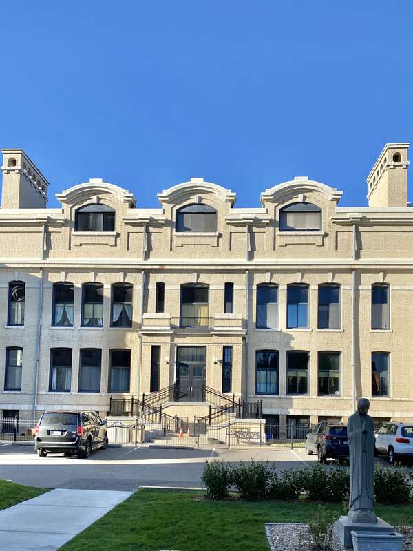 Built in 1913, this Beaux Arts-style school building was designed by Emmanuel L. Masqueray as the parish school for the Church of the Immaculate Conception.  Following the church’s renaming and designation as the Basilica of Saint Mary, the school
