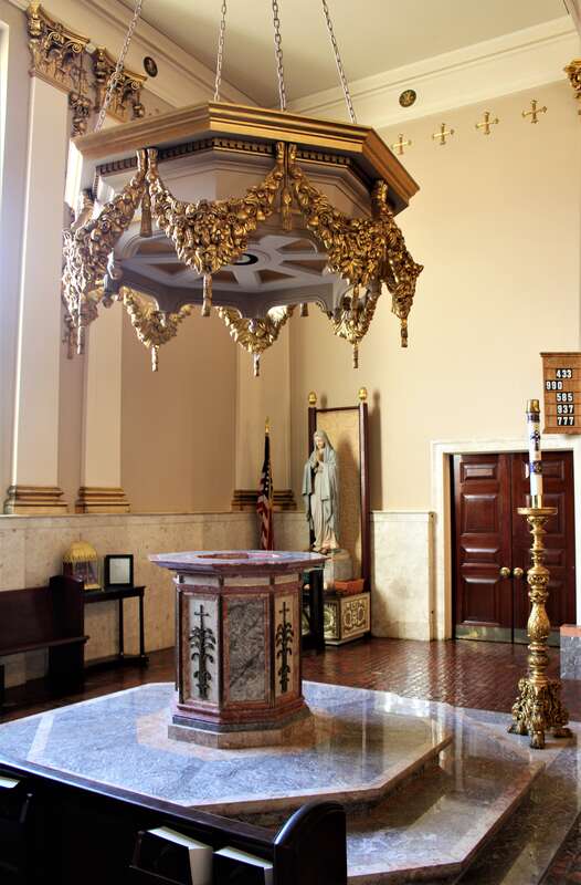 The baptismal font in the Cathedral of Saint Catharine of Siena in Allentown, Pennsylvania.
