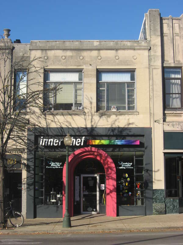 Front of the building located at 105 N. College Avenue in downtown Bloomington, Indiana, United States.  Built in 1930, it is part of the Courthouse Square Historic District, a historic district that is listed on the National Register of Historic