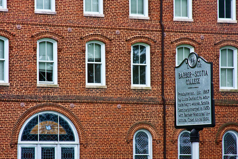 Barber-Scotia College Historic plaque in front of Barber-Scotia College, Concord, NC