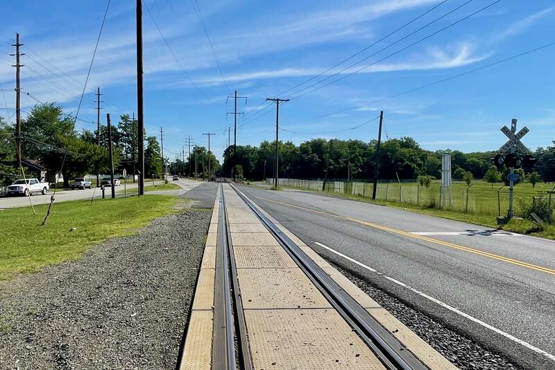 Railroad Crossing of Middlesex County Route 615 (Main Street) near East Spotswood Park in Spotswood, New Jersey.