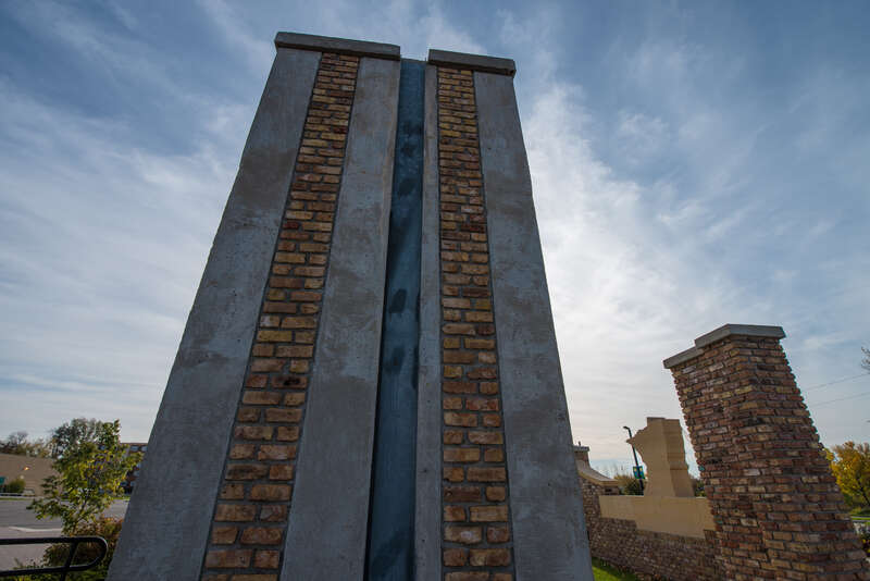 The flood walls along the banks of the Red River in East Grand Forks, Minnesota, have removable sections that can be put in place when river levels rise.