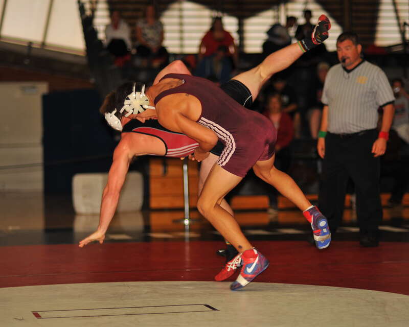 Richard Valdez throws Jake Dunning forward.
149# Jakob (Jake) Dunning (Palomar College) WIN Richard Valdez (Mt San Antonio College) WIN

BIV_8970_cr