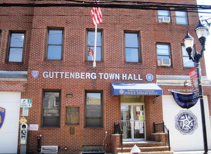 Photo of the Guttenberg, New Jersey town hall / police station / fire station on Park Avenue. Photo taken looking east.