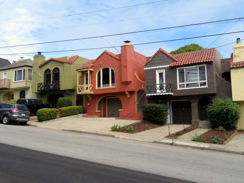 Colorful houses on 36th Avenue in the Parkside District of San Francisco in September 2018