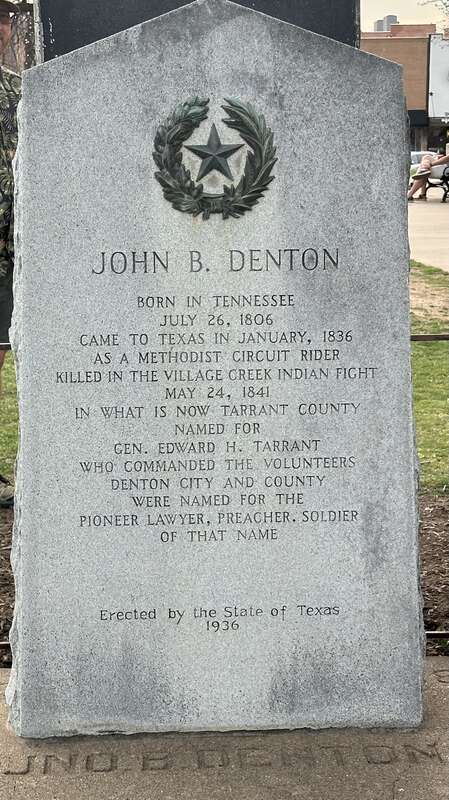 Photo of the headstone of John B. Denton, namesake of Denton County, Texas, and it’s county seat, Denton, Texas.