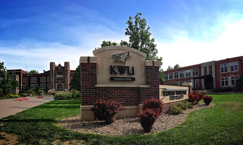 Front sign at Kansas Wesleyan University in Salina, Kansas